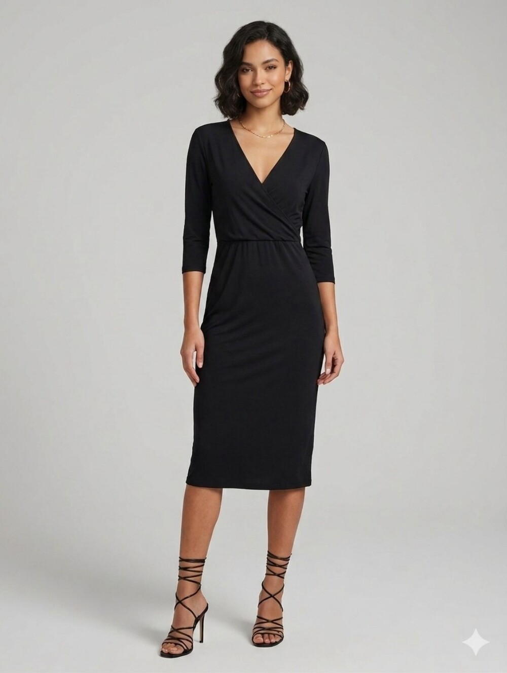Victoria's Secret Faux Wrap Little Black Midi Dress Sz S